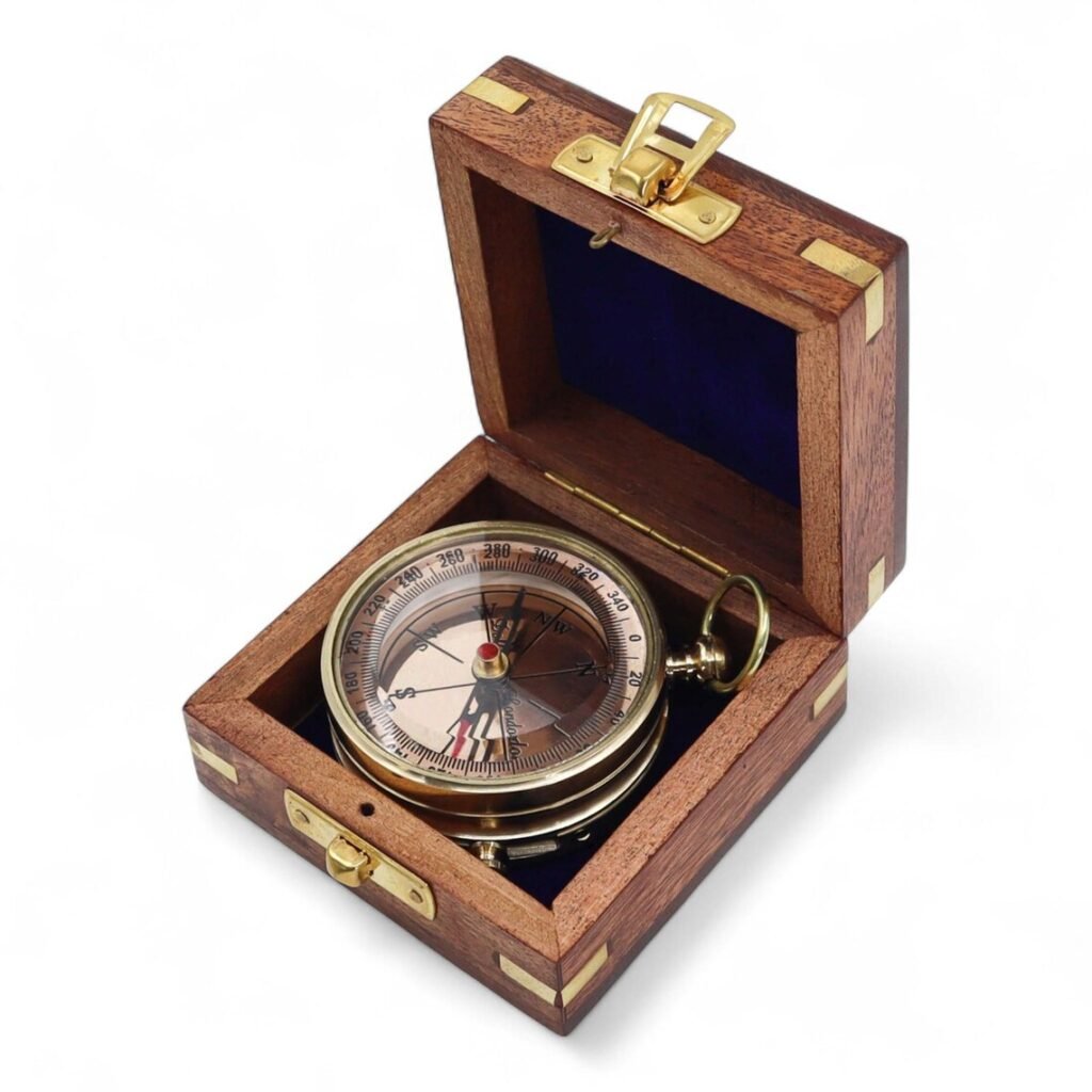 Brass Compass with Wooden Box
