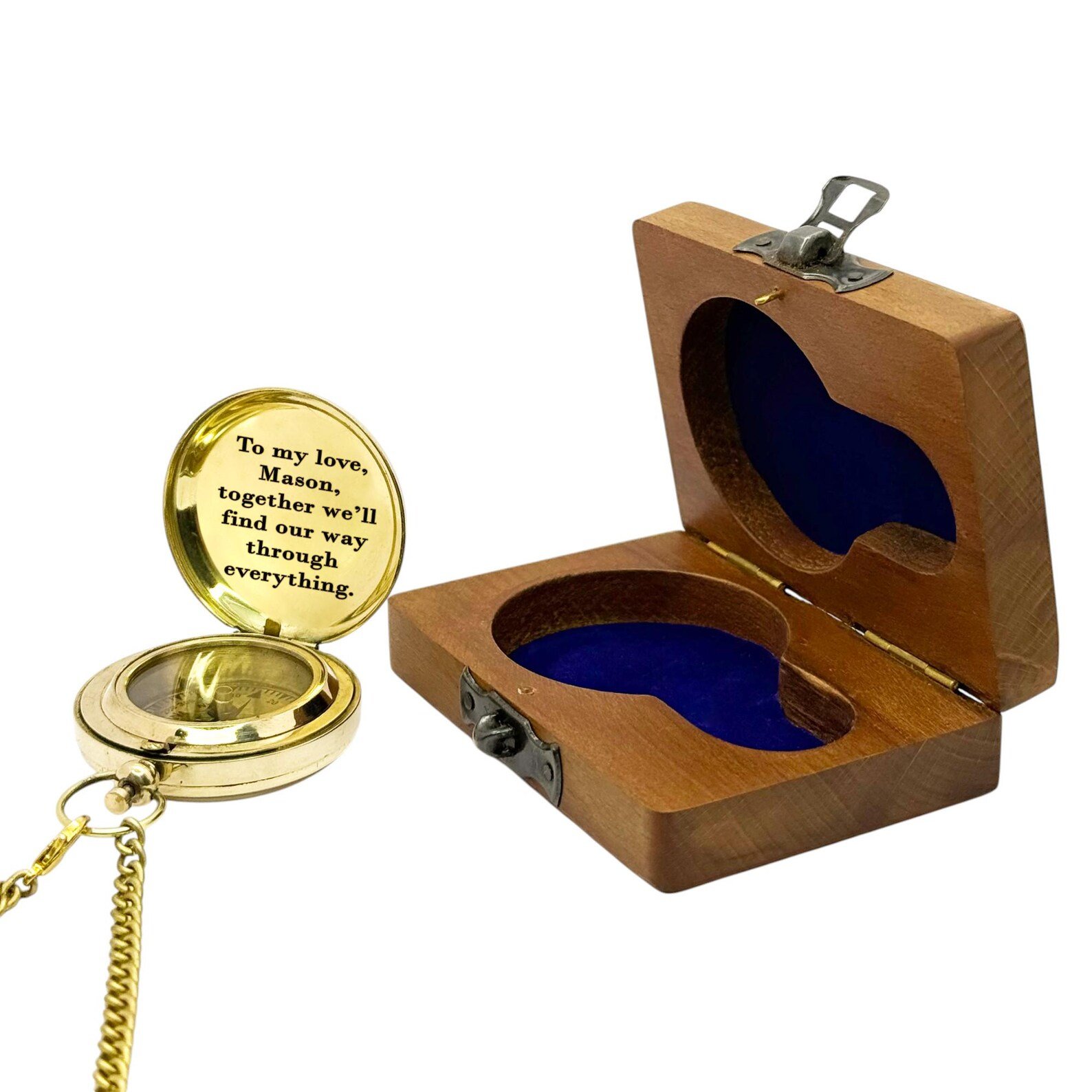 Push Button Brass Compass with Wooden Box - Image 3
