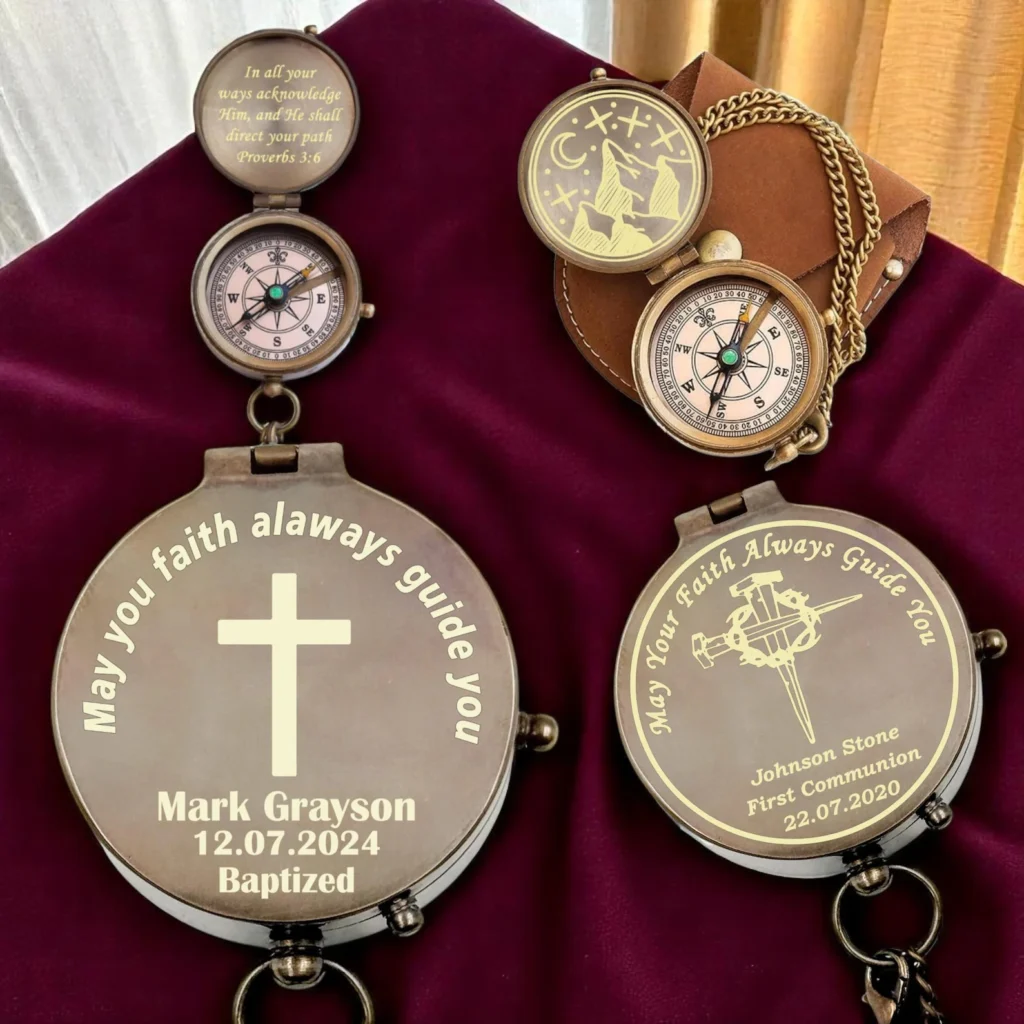 Personalised Bronze Compass for Christening