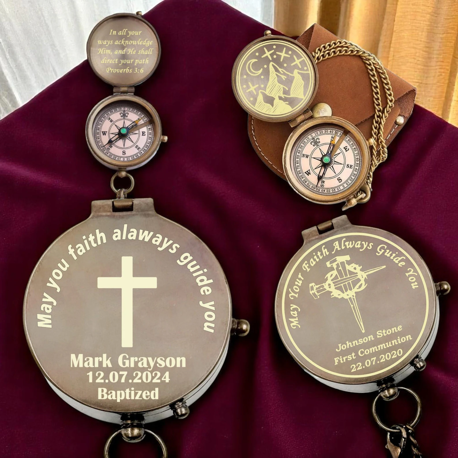 Personalised Bronze Compass for Christening