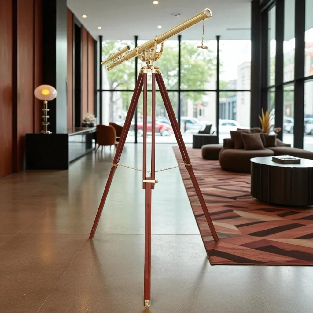 Personalised Antique Style Brass Telescope Refractor Scope with Wooden Tripod – 60 Inch Nautical Decor