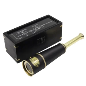 Personalised 17-Inch The Aurum Black Leather & Brass Telescope