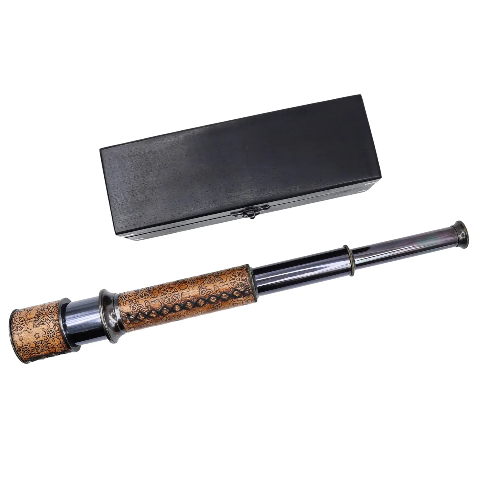 Engraved Leather & Gunmetal Telescope Gift with Wooden Box - Image 3