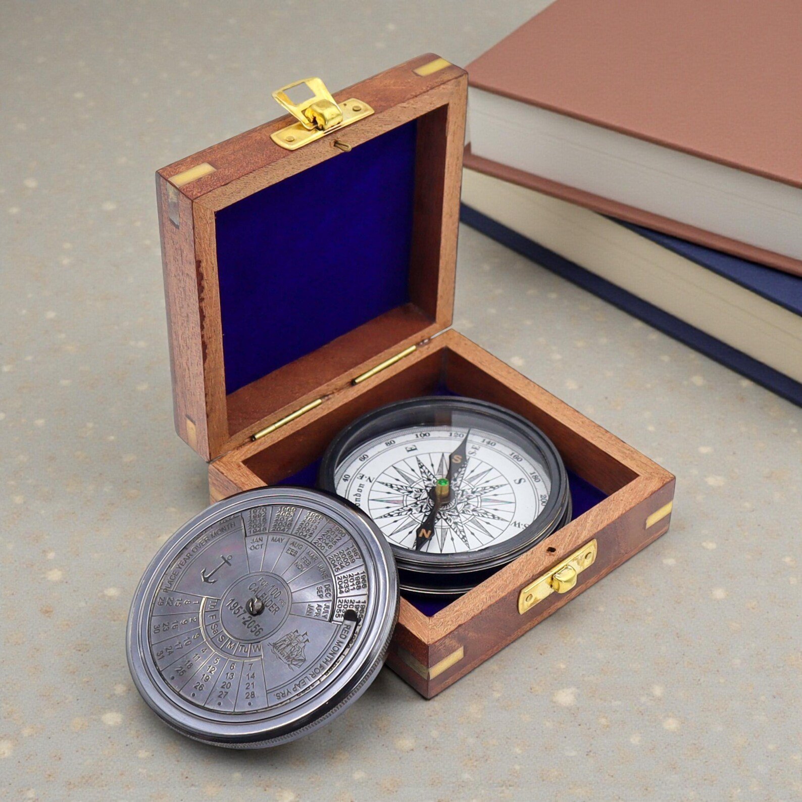 Personalised 3-inch Gunmetal 100 Year Calendar Compass Box - Image 2
