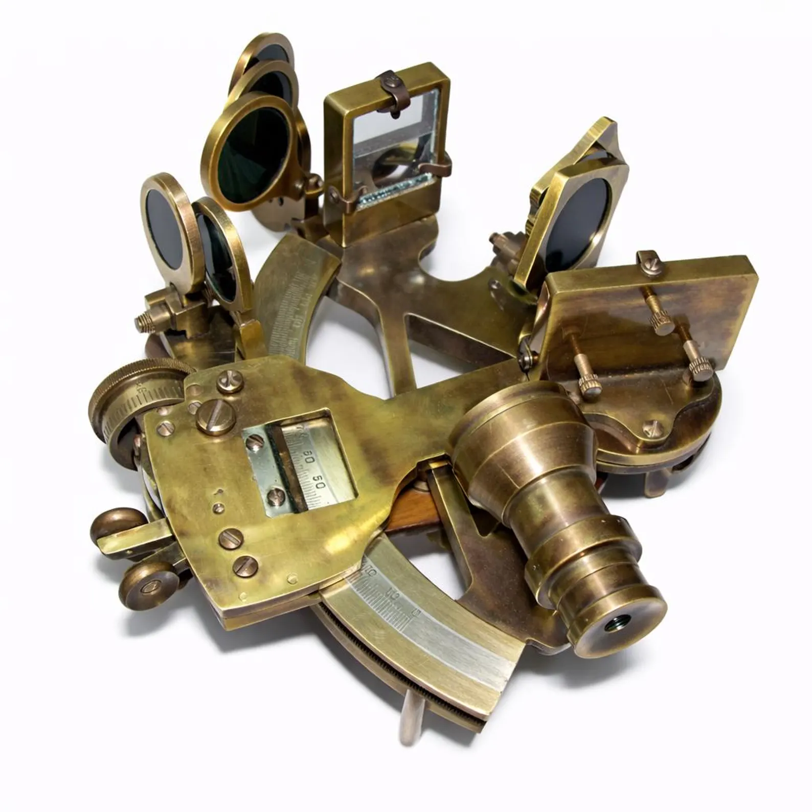 Vintage Marine Brass Sextant, 3" Working Model with Wooden Box - Image 2