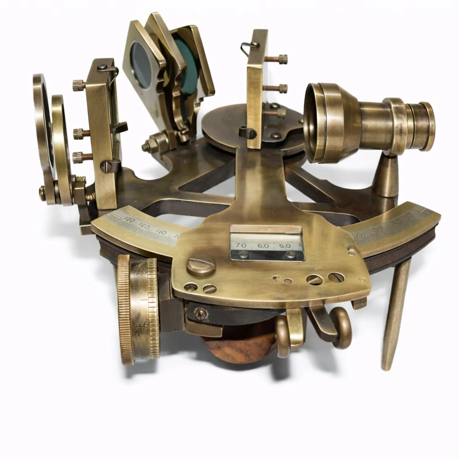 Vintage Marine Brass Sextant, 3" Working Model with Wooden Box
