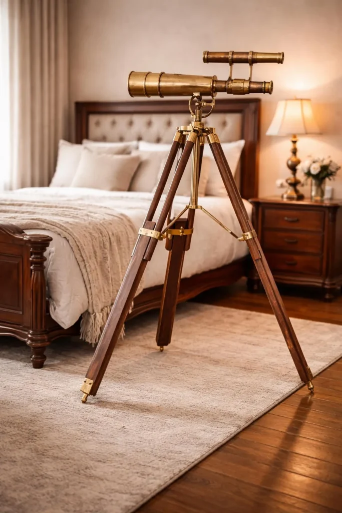 Antique Brass Telescope with Wooden Tripod – Luxury Office Decor