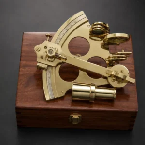 8'' Handmade Brass Sextant Replica with Wooden Storage Box Vintage Marine Collectible
