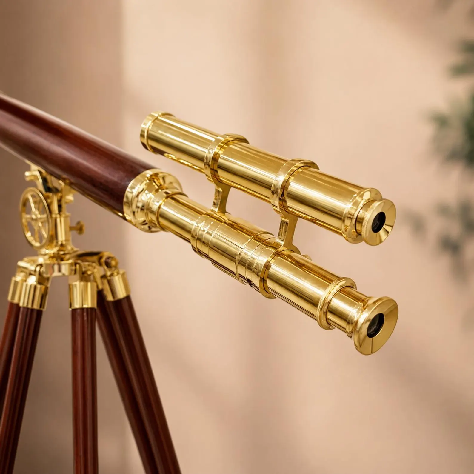 Personalised 60” Adjustable Brass & Wooden Telescope with Tripod - Image 2