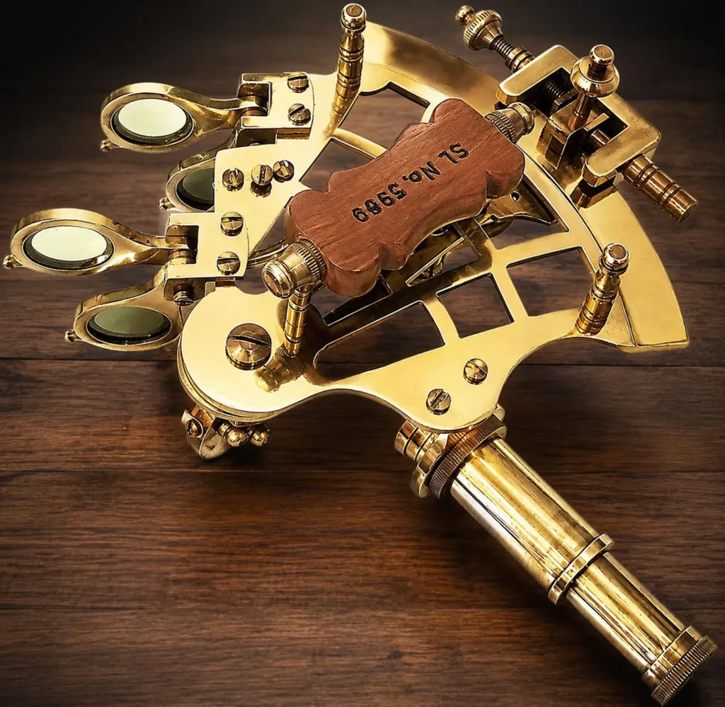 Antique Brass Sextant with Wooden Box – Nautical Navigation Instrument, Maritime Decor, Desk Collectible