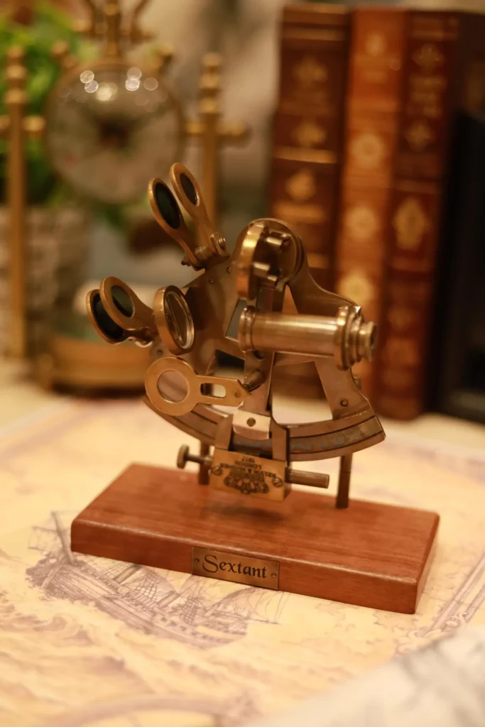 Antique Maritime Navigation Instrument, Wooden Base Desk Decor, Sailor Gift
