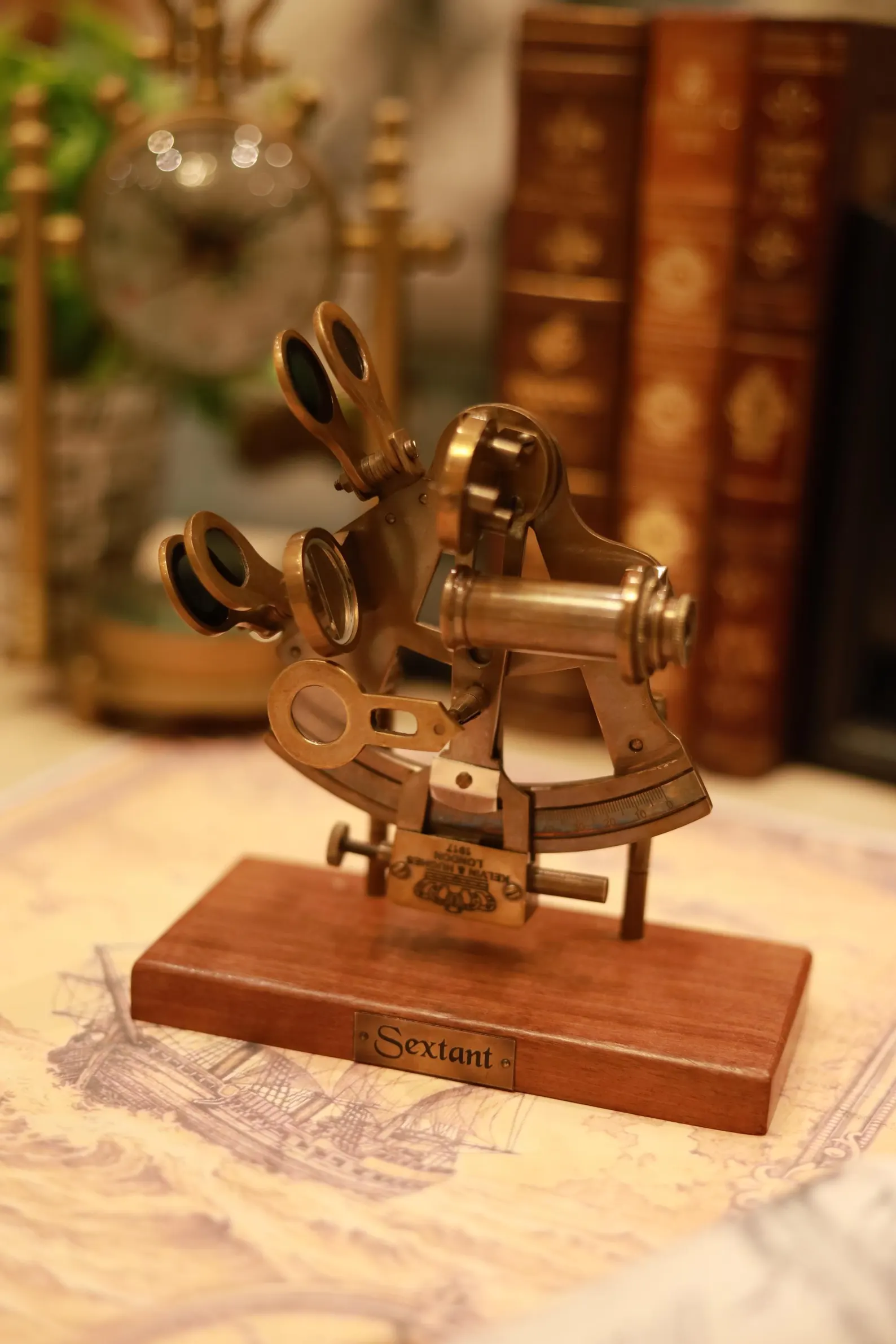 Antique Maritime Navigation Instrument, Wooden Base Desk Decor, Sailor Gift