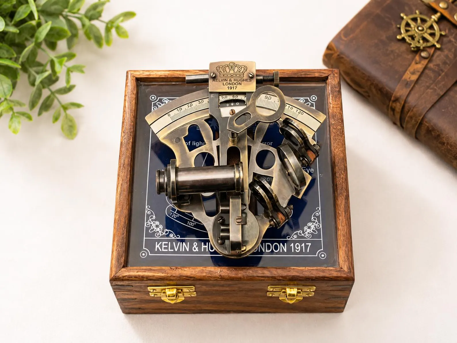 Brass Sextant with Wooden Box, Engraved Nautical Navigation Instrument, Captain Gift Him - Image 3
