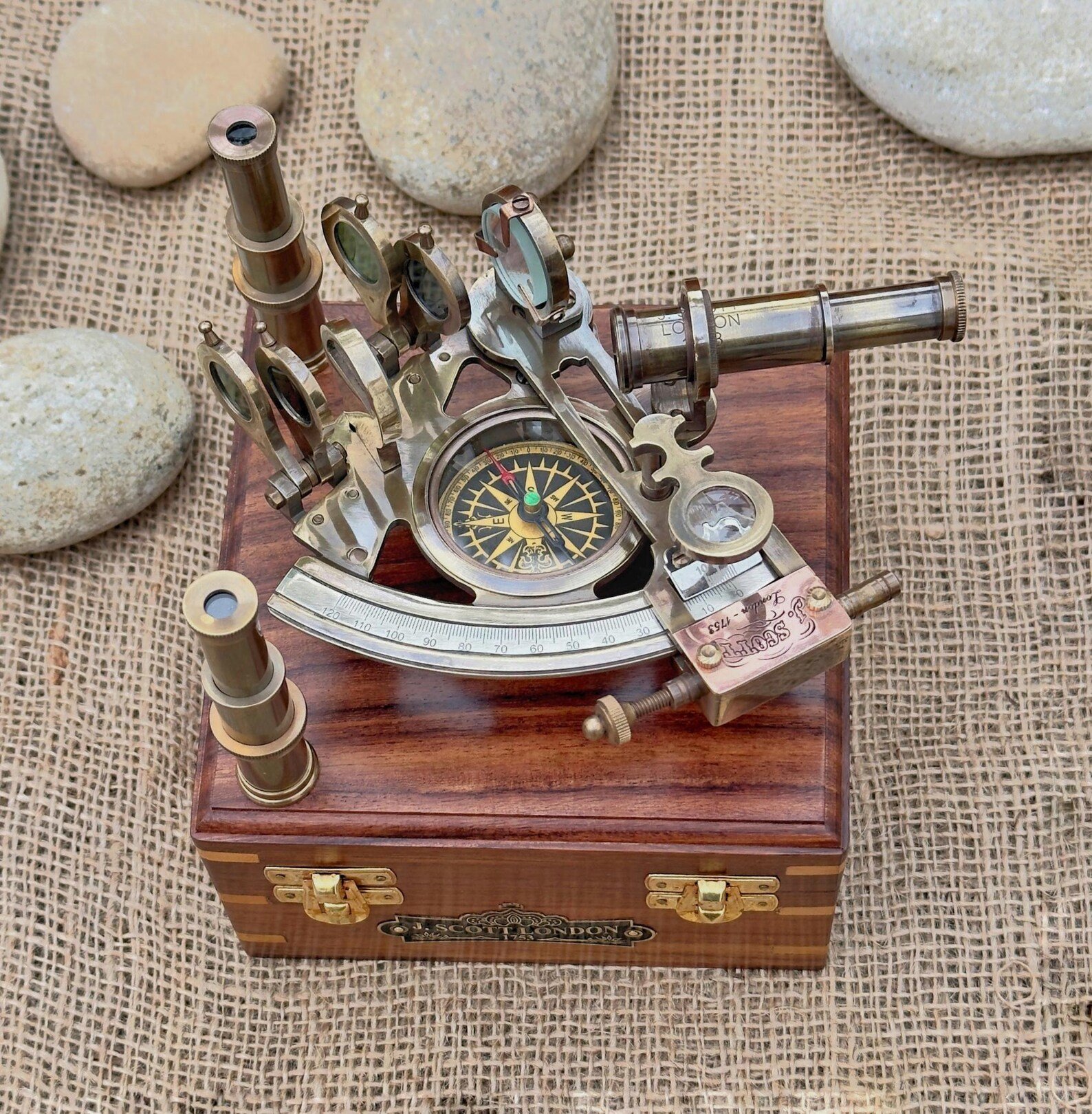 Sextant with Compass & Wooden Box - Image 2