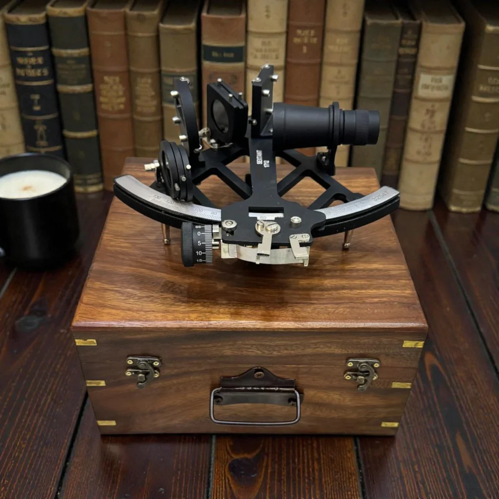 Tamaya Style Sextant with Wooden Box: Nautical Navigation Instrument Marine Decor